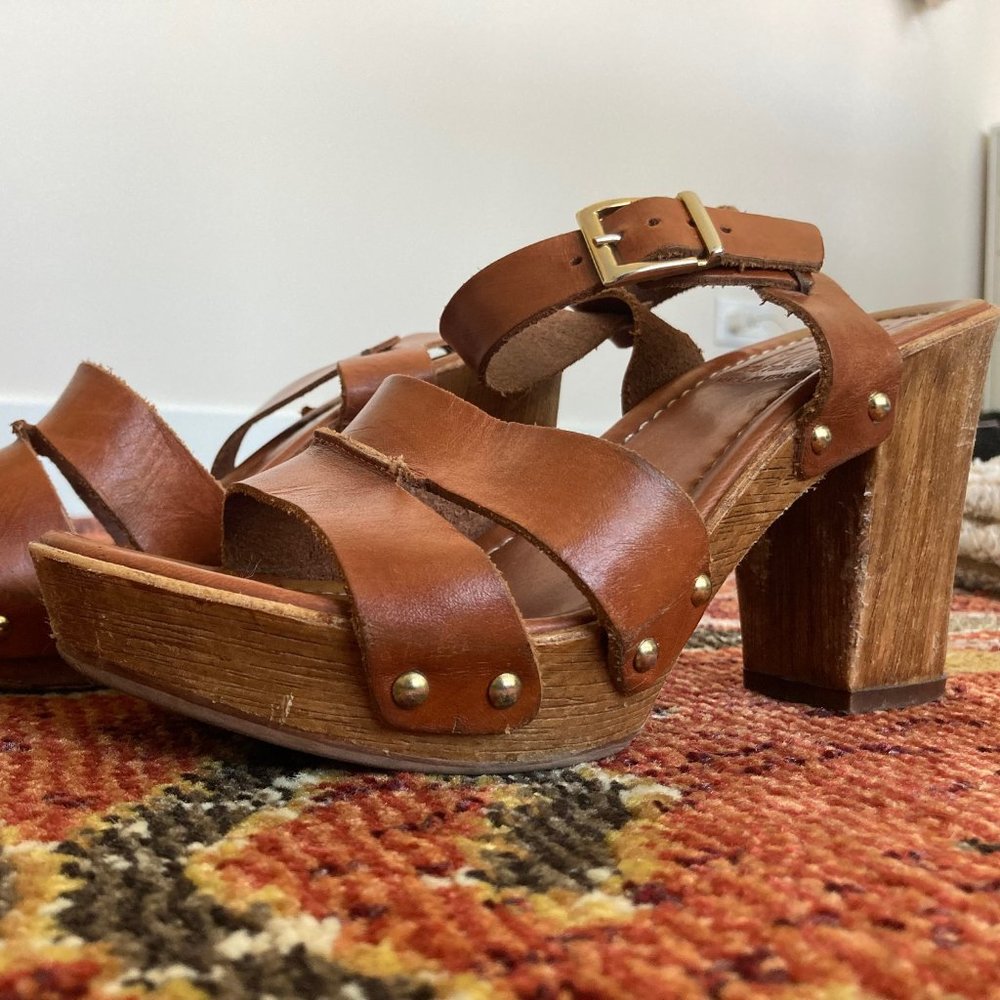 Miz Mooz Wooden Clog Sandal Brown Size 8 / 38